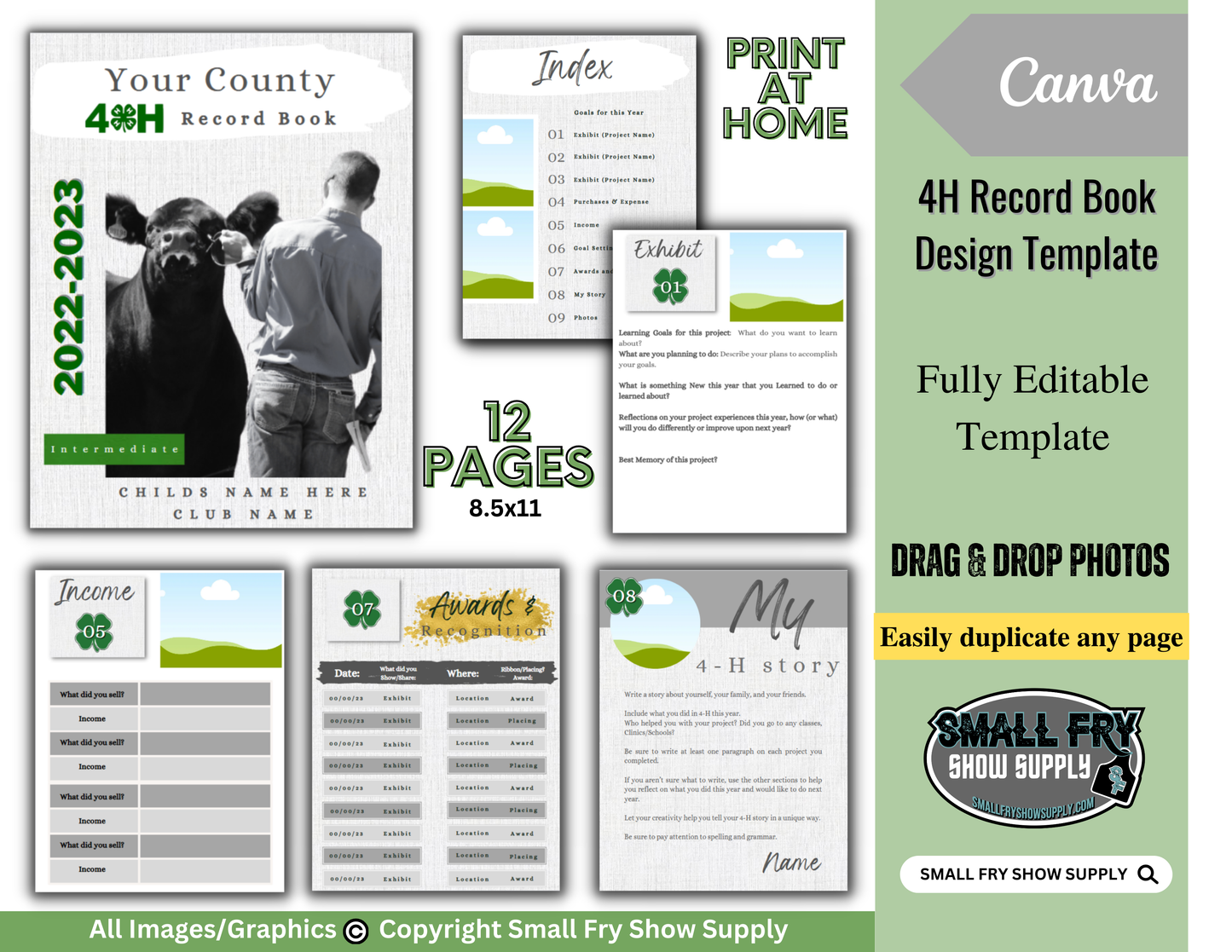 4H Record Book Template | Editable Canva Template | 8.5"x11" Template